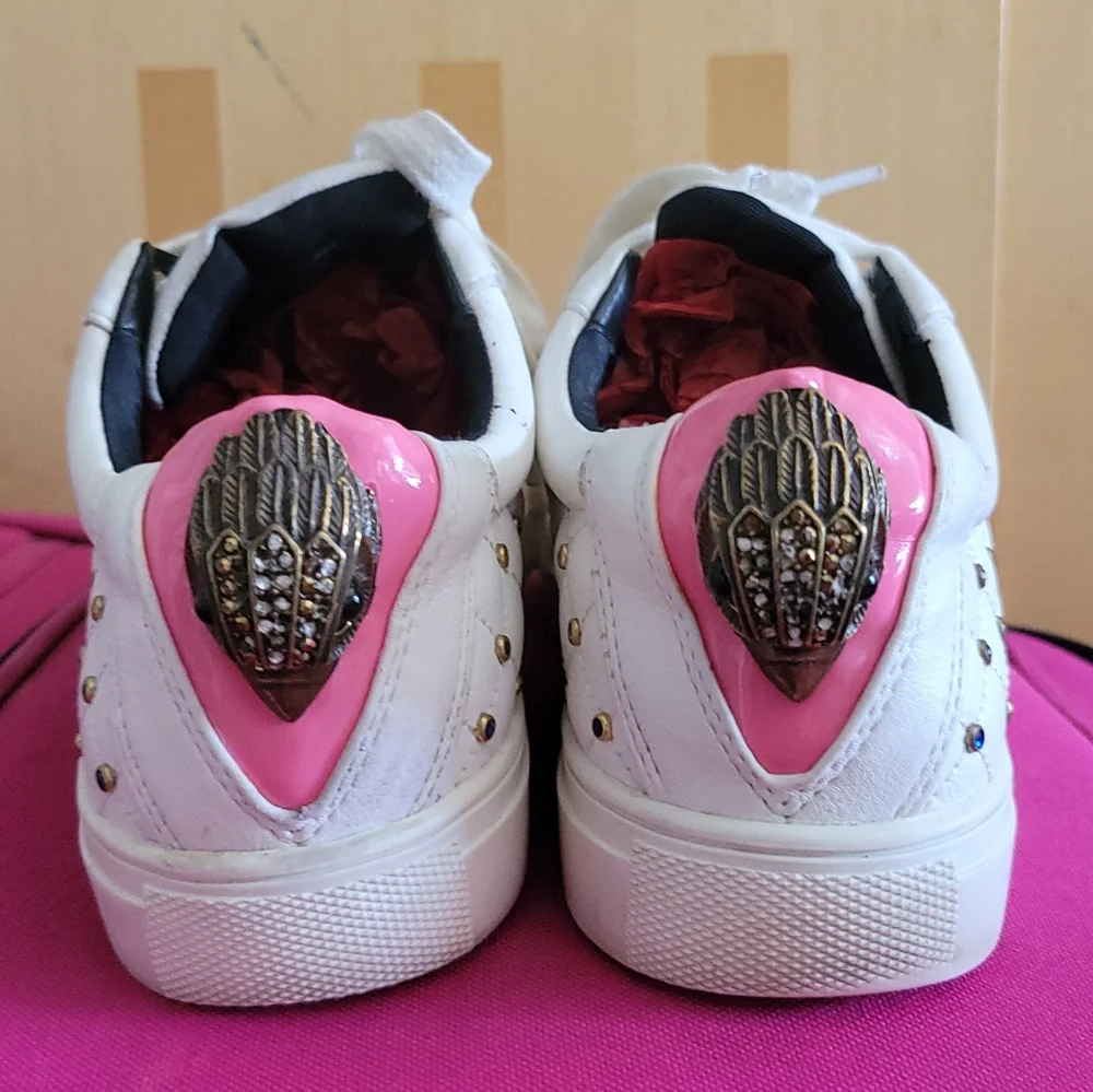 Kurt Geiger Ludo Metal Bird Embellished White Leather Sneakers Bejeweled Shoes 6